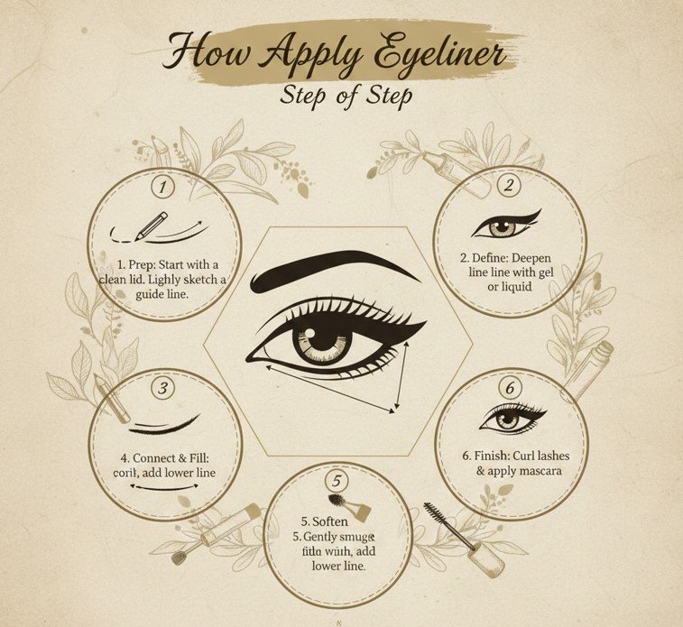 How to Apply Eyeliner Step by Step Conceptual Guide